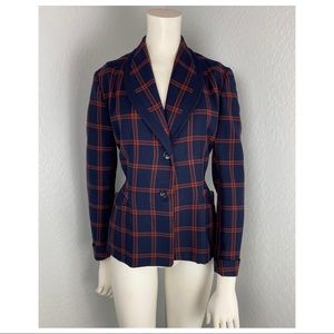 Vintage Miron Blue & Orange Plaid Wool Blazer